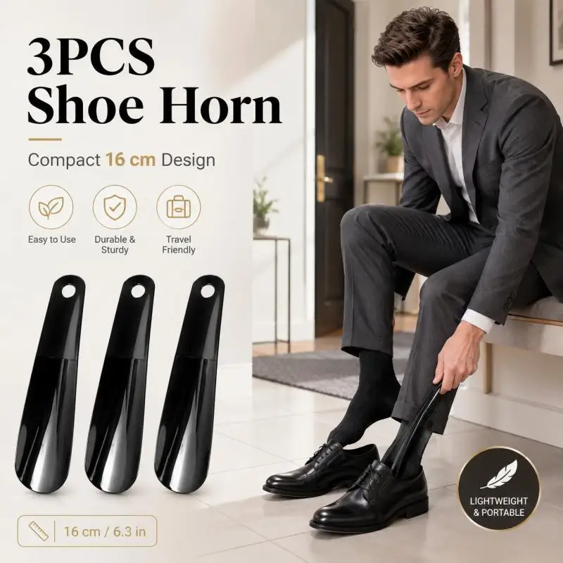 Compact Shoe Horn Set - Durable Plastic, 16cm, Ideal for Travel & Home Use