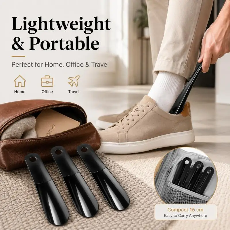 Compact Shoe Horn Set - Durable Plastic, 16cm, Ideal for Travel & Home Use