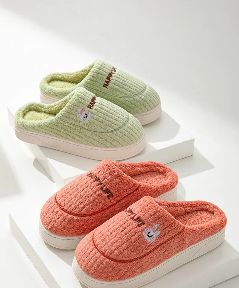 Cotton Slippers Female Couple Home Hair Slippers Non-Slip and Wear-Resistant Cartoon Indoor Warm Slippers Male Winter Home Use