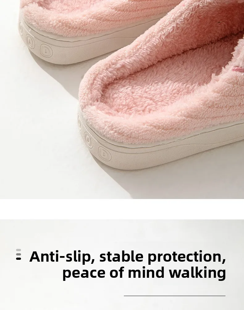 Cotton Slippers Female Couple Home Hair Slippers Non-Slip and Wear-Resistant Cartoon Indoor Warm Slippers Male Winter Home Use