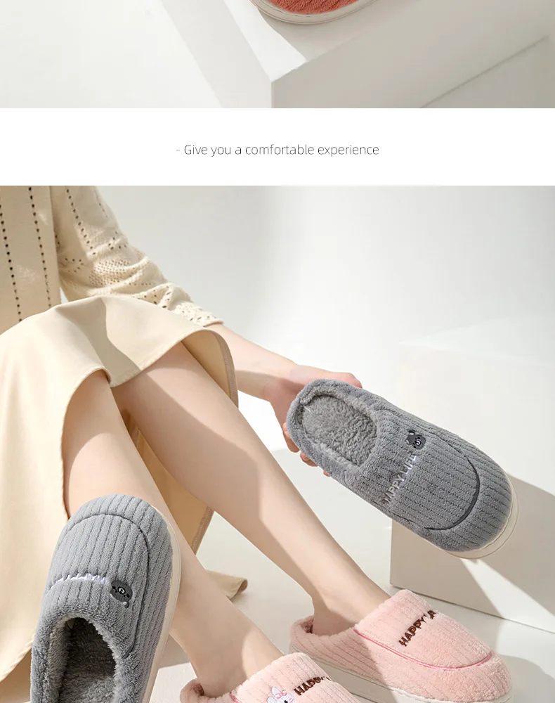 Cotton Slippers Female Couple Home Hair Slippers Non-Slip and Wear-Resistant Cartoon Indoor Warm Slippers Male Winter Home Use