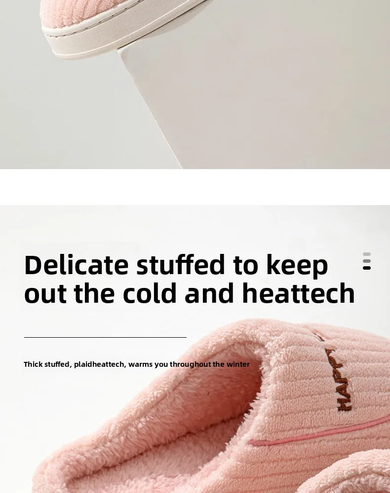 Cotton Slippers Female Couple Home Hair Slippers Non-Slip and Wear-Resistant Cartoon Indoor Warm Slippers Male Winter Home Use