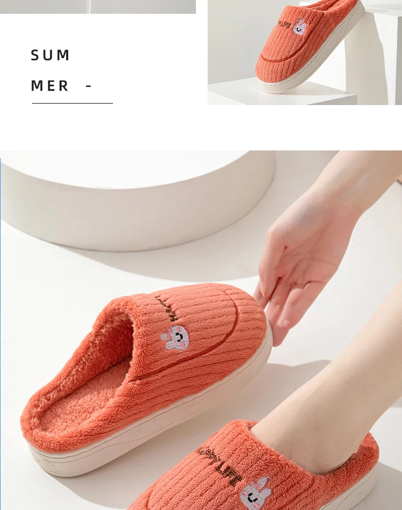 Cotton Slippers Female Couple Home Hair Slippers Non-Slip and Wear-Resistant Cartoon Indoor Warm Slippers Male Winter Home Use