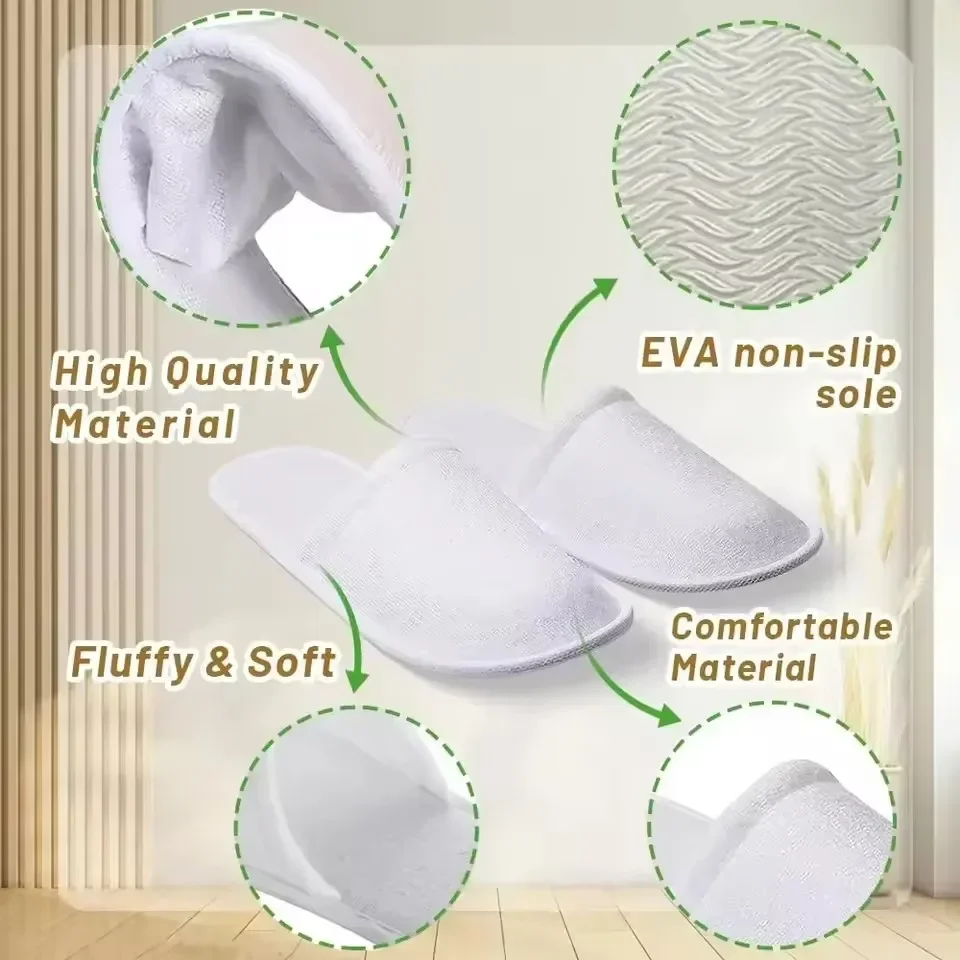 2-30pairs Unisex White Disposable Slippers for Guest Non Slip Hotel Slippers Spa Slippers Bulk Indoor Slipper for Women Men