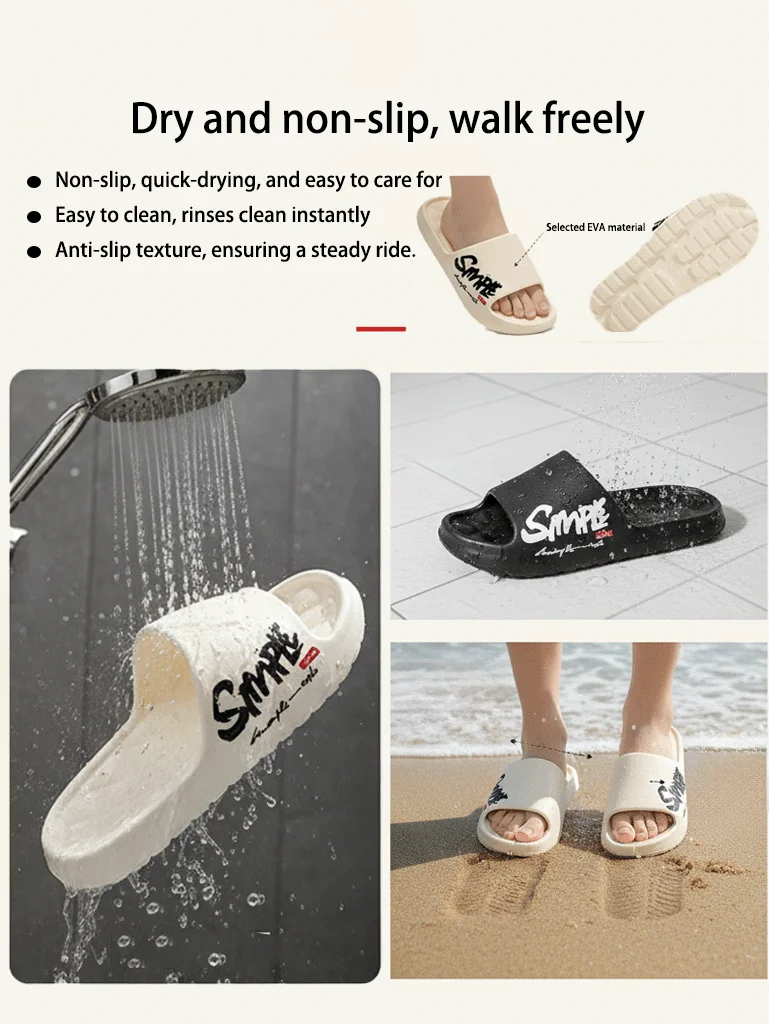 Four-Season Men's Fashion Slippers, Waterproof, Non-Slip, Casual, Soft, Breathable Bathroom Slippers, Suitable for Bathroom, Swimming, Indoor Use
