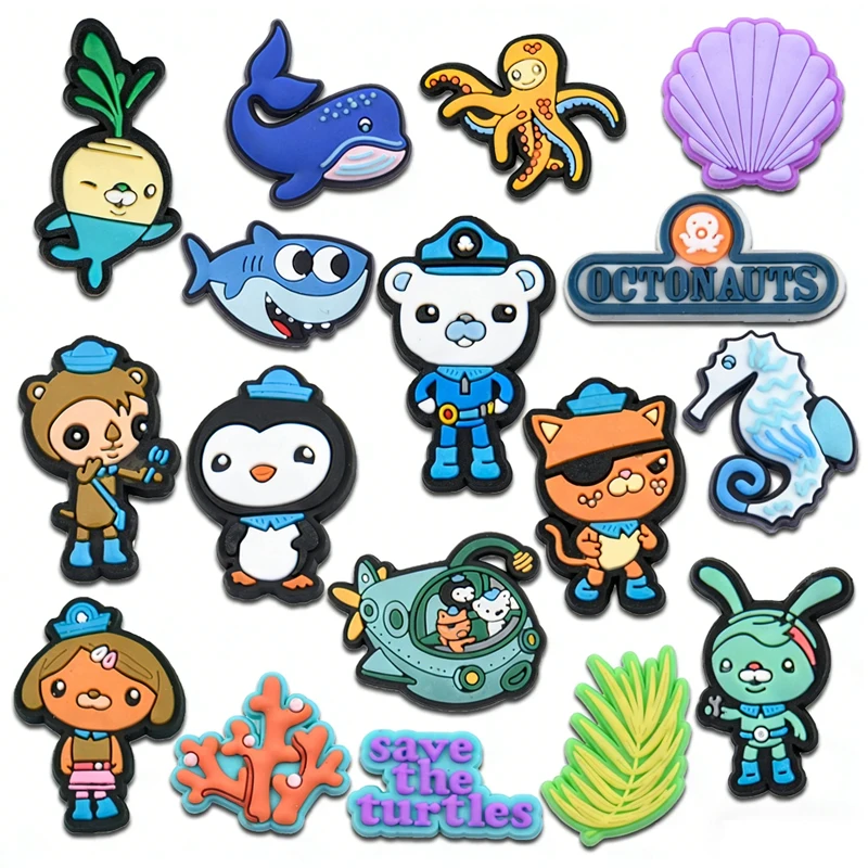 8-17PCS Octonauts Kwazii Shoes Charms for Clog Sandals Decoration Mix Wholesale PVC Cute Shoe Accessories Charms for X-MAS Gift