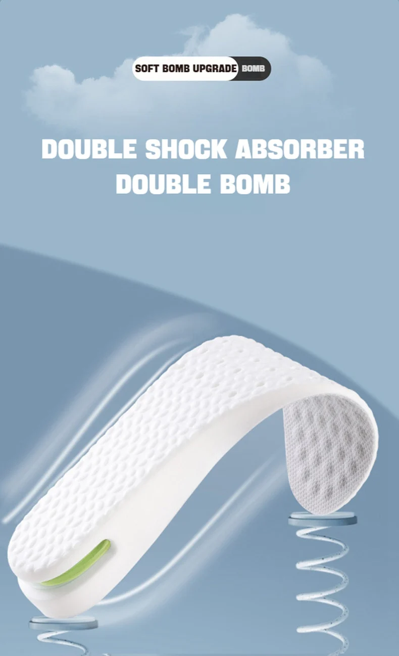 Height Increase Insole for Feet Comfort Plantar Fasciitis Shoes Insoles Men Women Sports Air Shock Absorbing Shoe Pads 1/2Pair