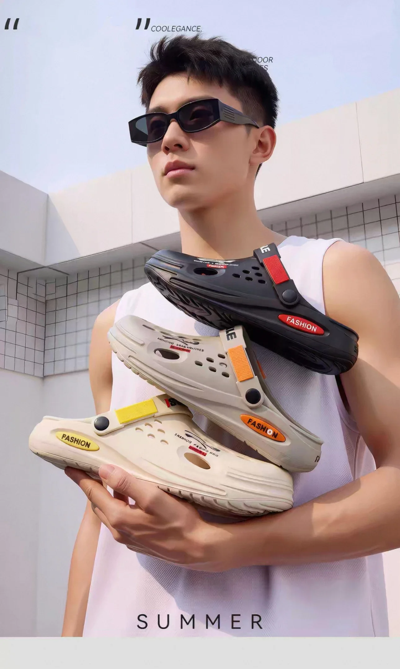 Men's Slippers EVA Hole Mens Mules Non-Slip Slippers Thick Soft Platform Slide Fashion Comfortable Men's Sandals Summer Shoes