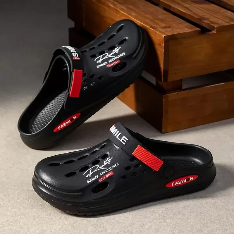 Men's Slippers EVA Hole Mens Mules Non-Slip Slippers Thick Soft Platform Slide Fashion Comfortable Men's Sandals Summer Shoes