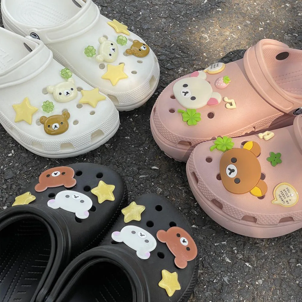 Cute Cartoon Bear Star Series Shoe Charms Accessories Perfect for Slide Sandals Garden Shoe Decoration Buckles Pins Summer Gifts