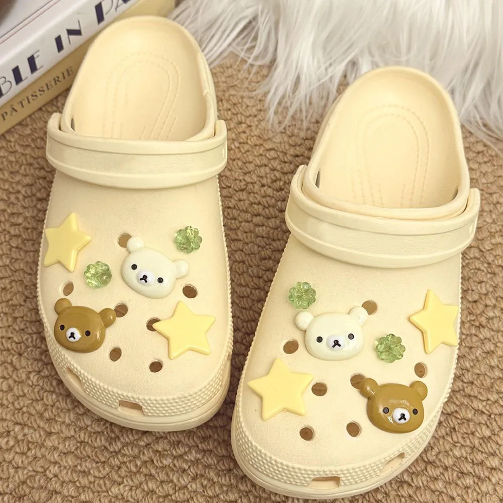 Cute Cartoon Bear Star Series Shoe Charms Accessories Perfect for Slide Sandals Garden Shoe Decoration Buckles Pins Summer Gifts
