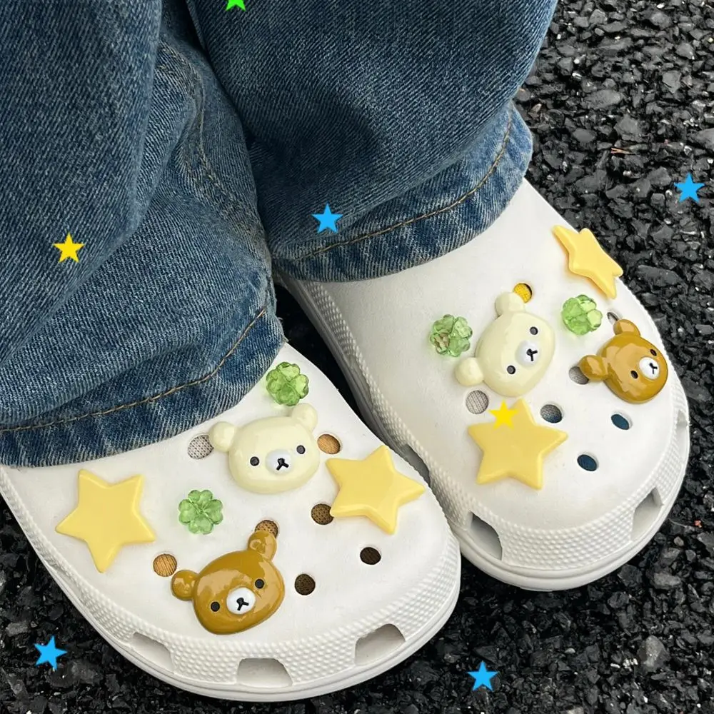 Cute Cartoon Bear Star Series Shoe Charms Accessories Perfect for Slide Sandals Garden Shoe Decoration Buckles Pins Summer Gifts