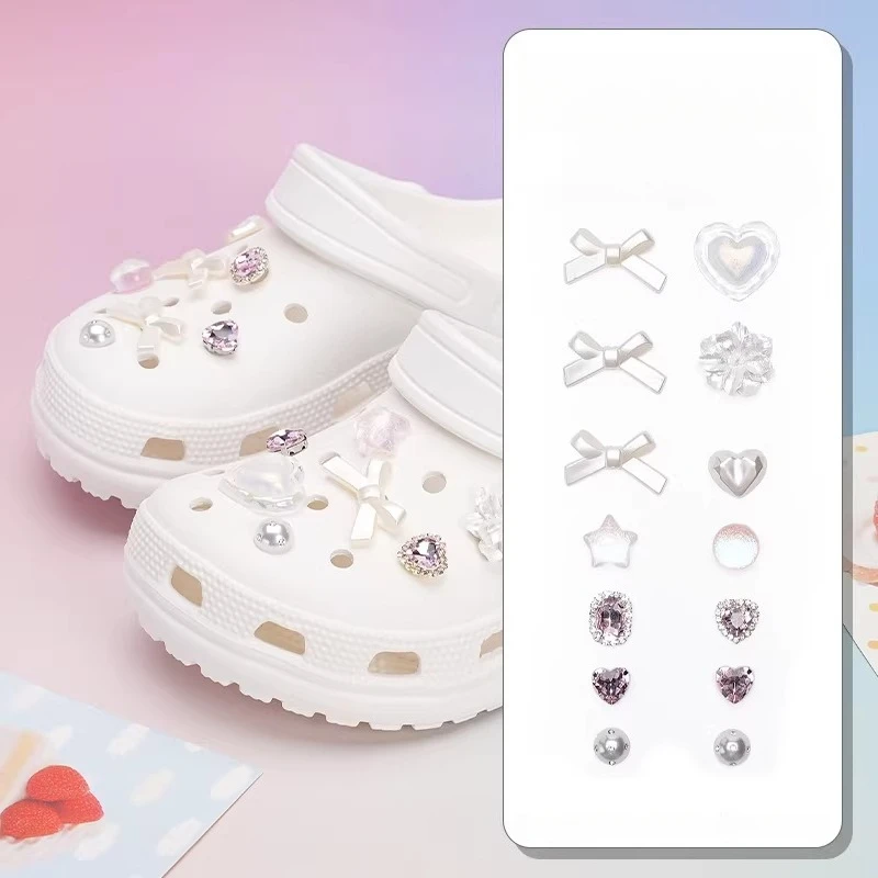 Luxury Bow Heart Shoe Charms for Summer Beach Sandals Rhinestone Ballet Style Decorations DIY Accessories Women Girls Gifts