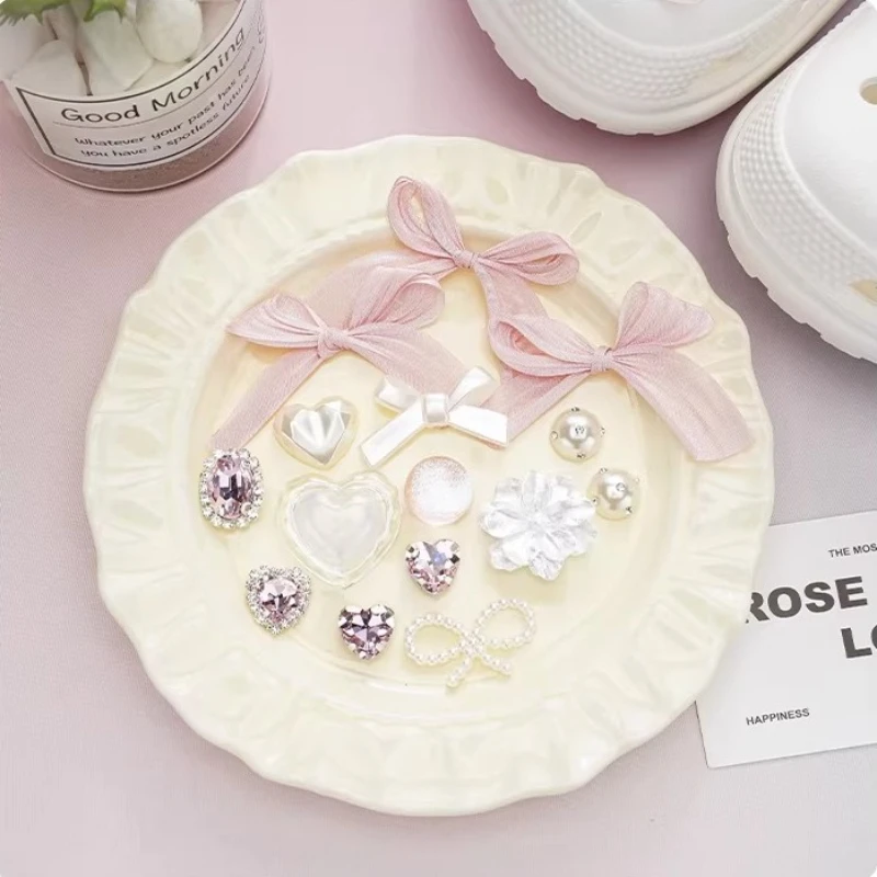 Luxury Bow Heart Shoe Charms for Summer Beach Sandals Rhinestone Ballet Style Decorations DIY Accessories Women Girls Gifts