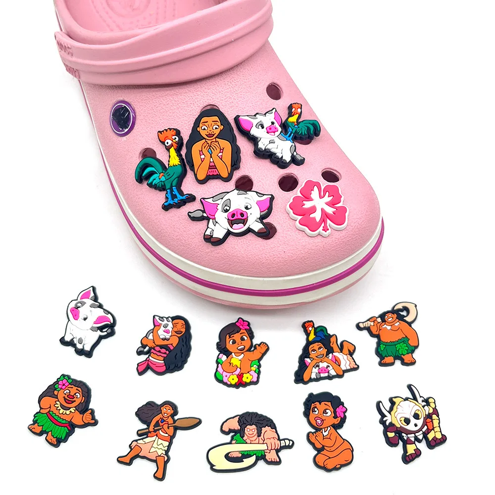 MESUCA 12-16pcs Moana Cartoon Shoe Charms for Women Girls Shoes Decoration Accessories For Clog Sandal Wristband Bag