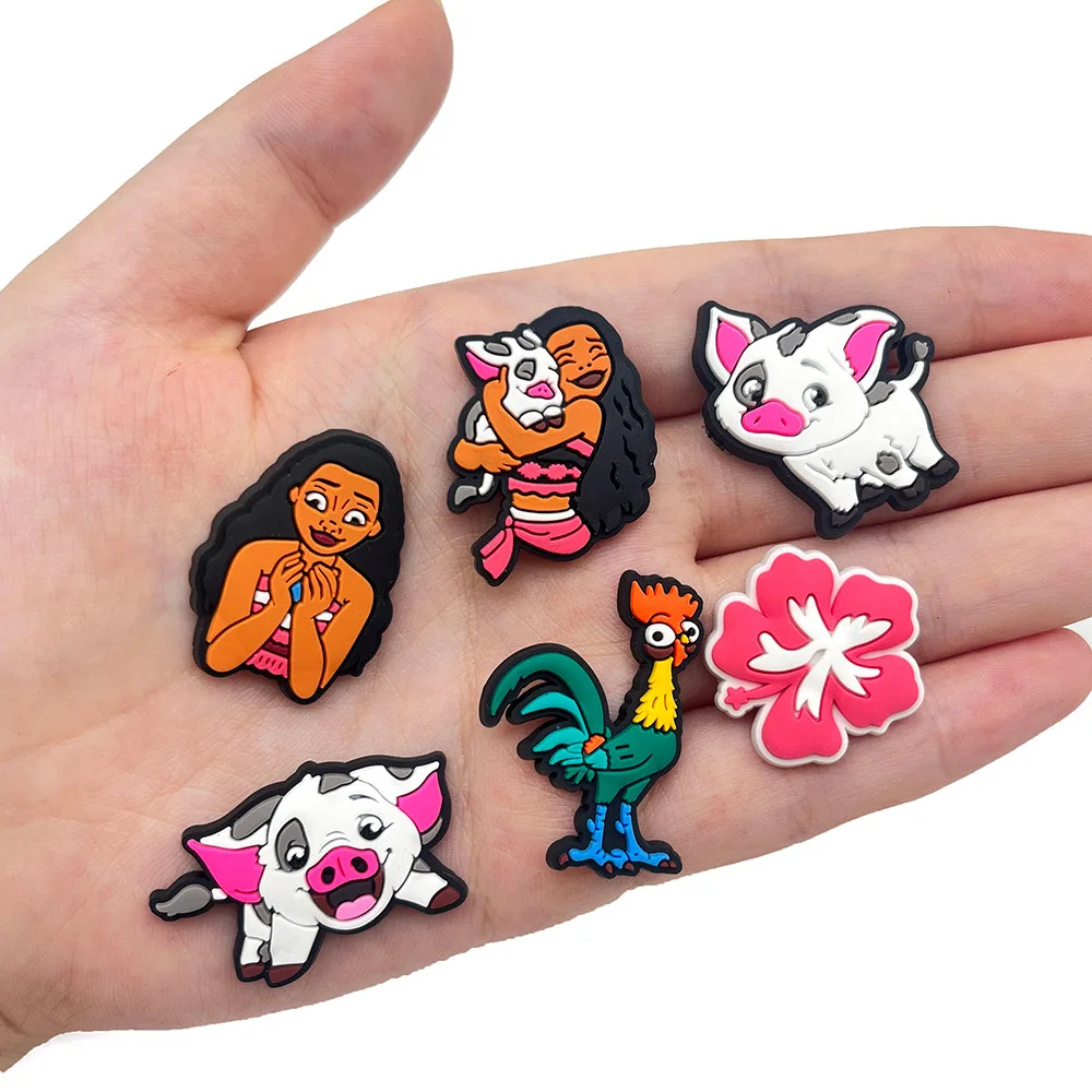 MESUCA 12-16pcs Moana Cartoon Shoe Charms for Women Girls Shoes Decoration Accessories For Clog Sandal Wristband Bag