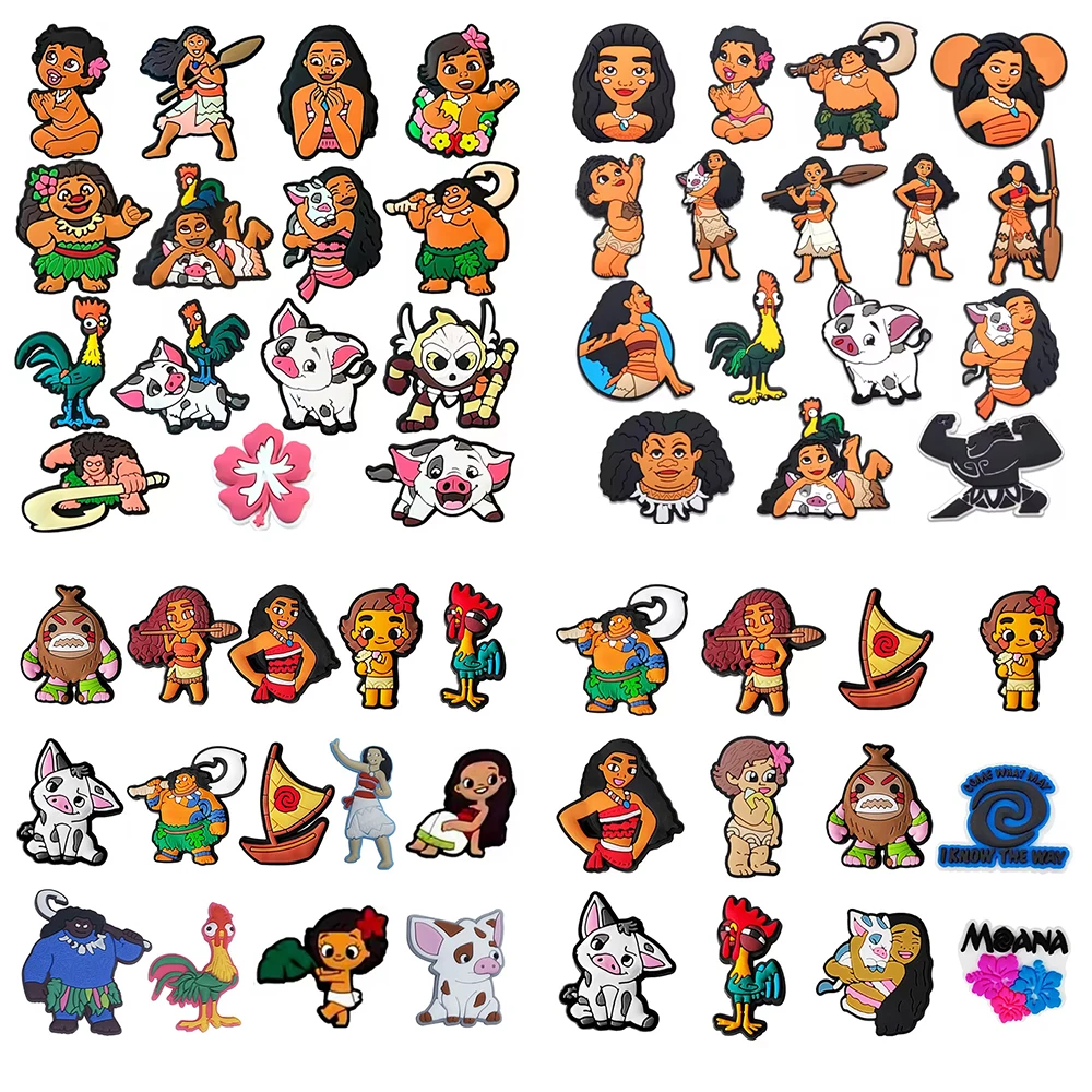 MESUCA 12-16pcs Moana Cartoon Shoe Charms for Women Girls Shoes Decoration Accessories For Clog Sandal Wristband Bag