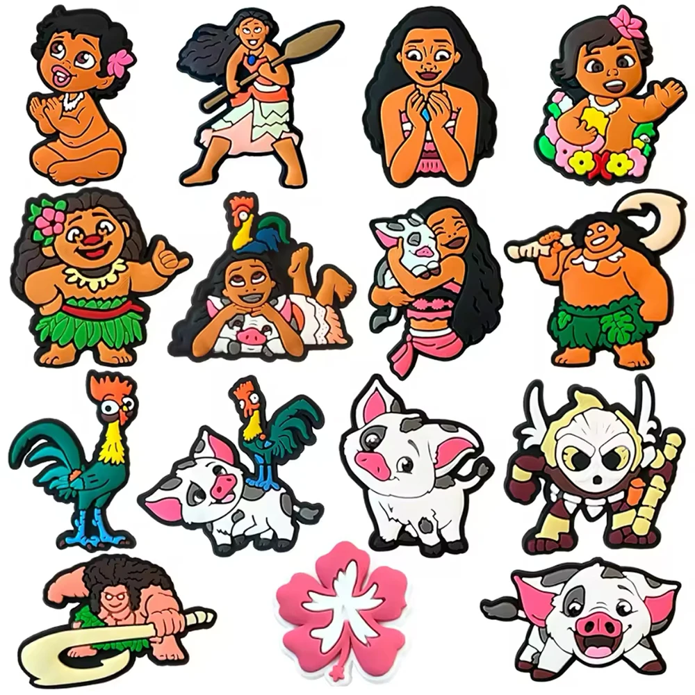 MESUCA 12-16pcs Moana Cartoon Shoe Charms for Women Girls Shoes Decoration Accessories For Clog Sandal Wristband Bag
