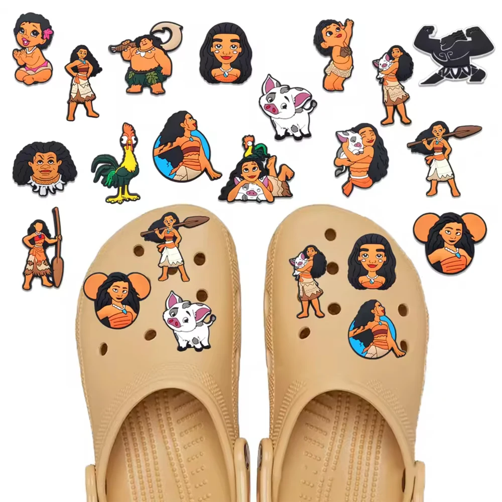 MESUCA 12-16pcs Moana Cartoon Shoe Charms for Women Girls Shoes Decoration Accessories For Clog Sandal Wristband Bag