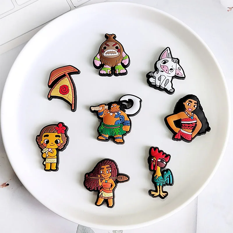 MESUCA 12-16pcs Moana Cartoon Shoe Charms for Women Girls Shoes Decoration Accessories For Clog Sandal Wristband Bag