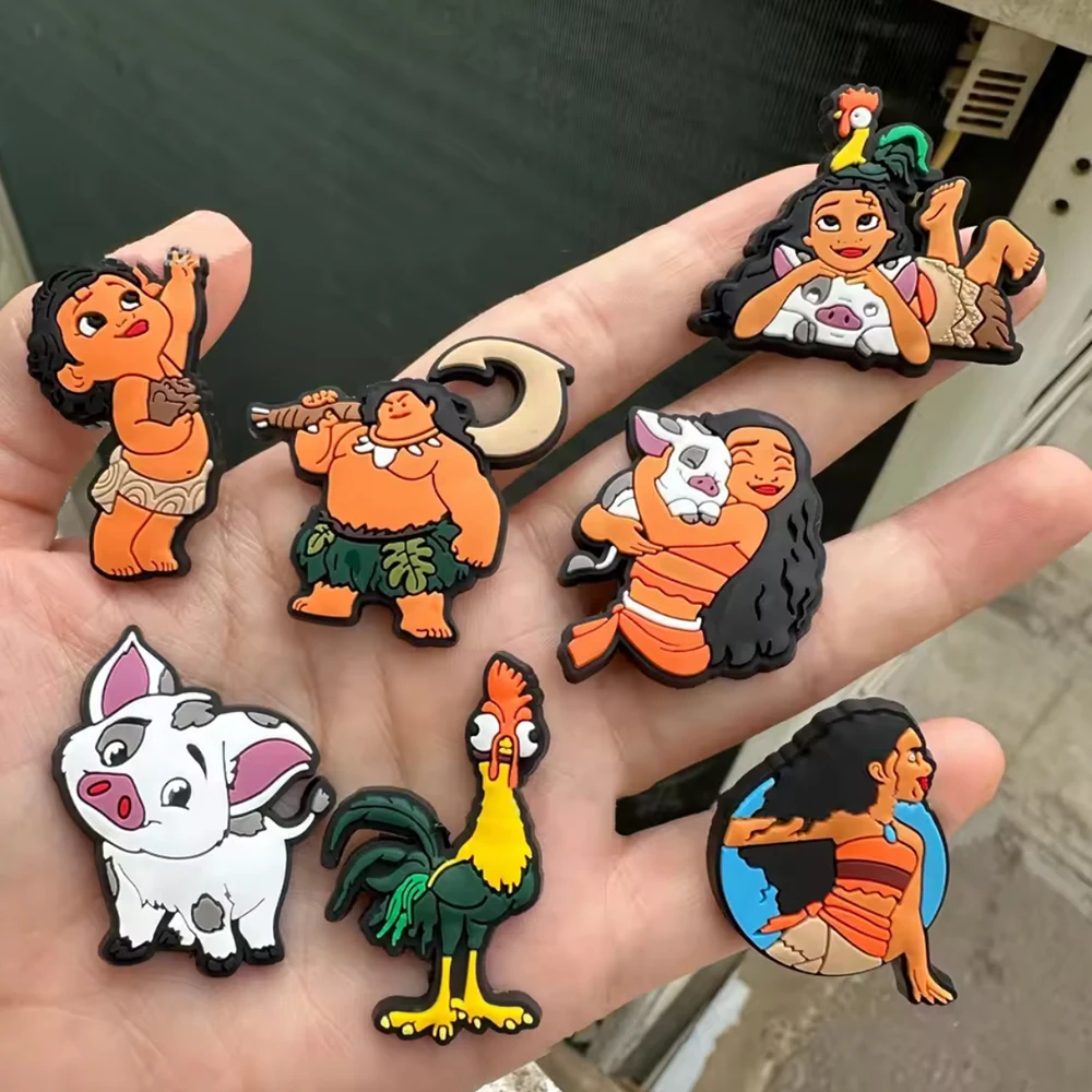 MESUCA 12-16pcs Moana Cartoon Shoe Charms for Women Girls Shoes Decoration Accessories For Clog Sandal Wristband Bag
