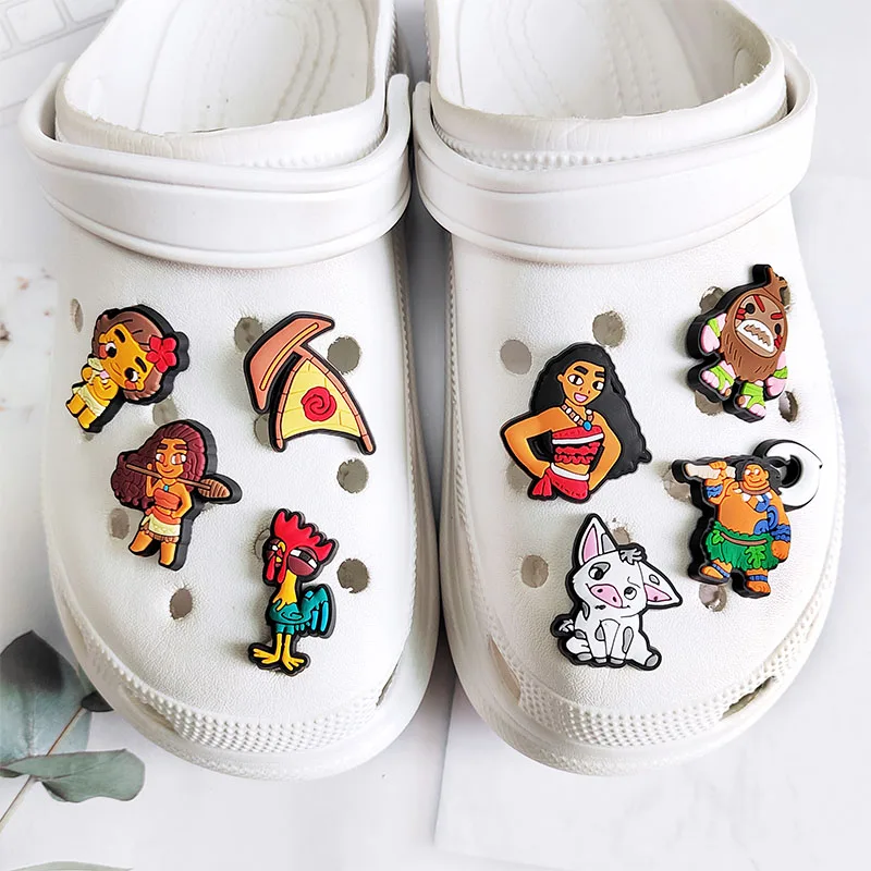 MESUCA 12-16pcs Moana Cartoon Shoe Charms for Women Girls Shoes Decoration Accessories For Clog Sandal Wristband Bag