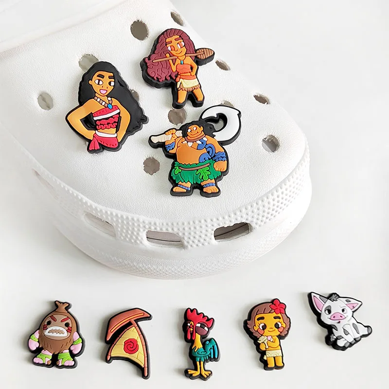 MESUCA 12-16pcs Moana Cartoon Shoe Charms for Women Girls Shoes Decoration Accessories For Clog Sandal Wristband Bag