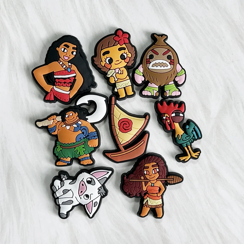 MESUCA 12-16pcs Moana Cartoon Shoe Charms for Women Girls Shoes Decoration Accessories For Clog Sandal Wristband Bag