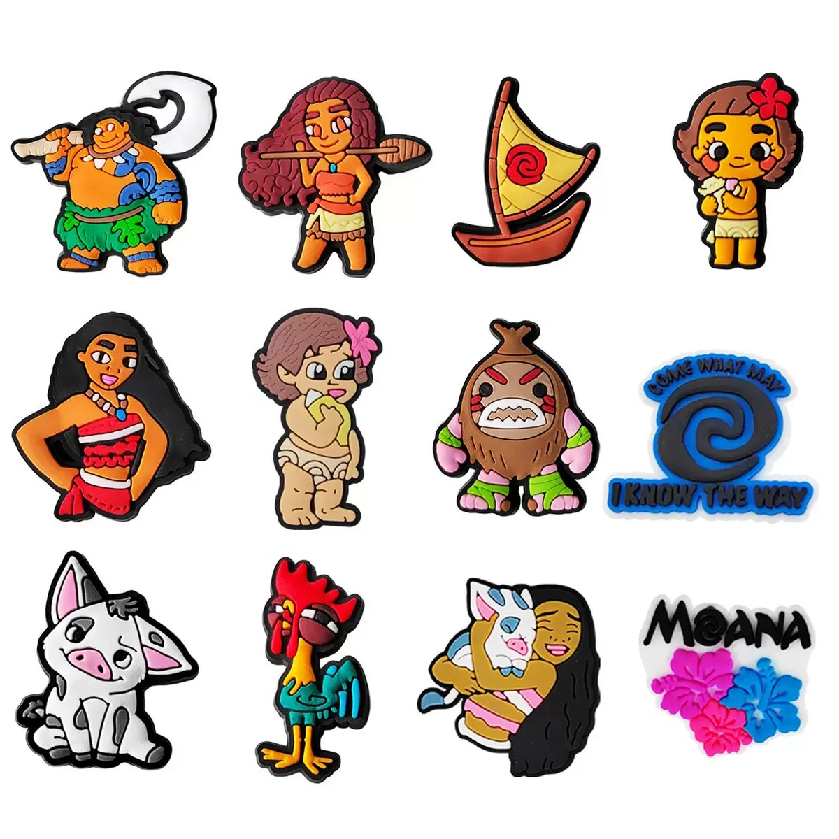 MESUCA 12-16pcs Moana Cartoon Shoe Charms for Women Girls Shoes Decoration Accessories For Clog Sandal Wristband Bag