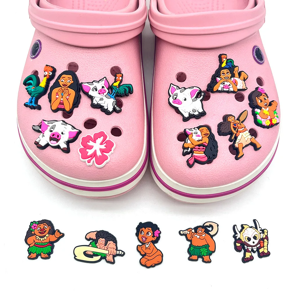 MESUCA 12-16pcs Moana Cartoon Shoe Charms for Women Girls Shoes Decoration Accessories For Clog Sandal Wristband Bag