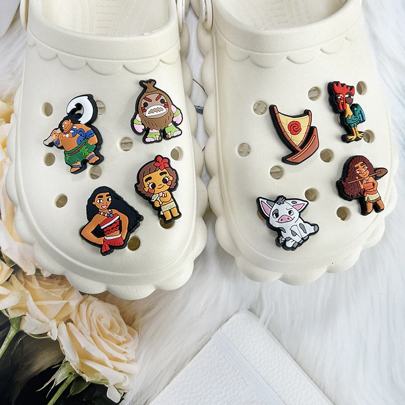 MESUCA 12-16pcs Moana Cartoon Shoe Charms for Women Girls Shoes Decoration Accessories For Clog Sandal Wristband Bag