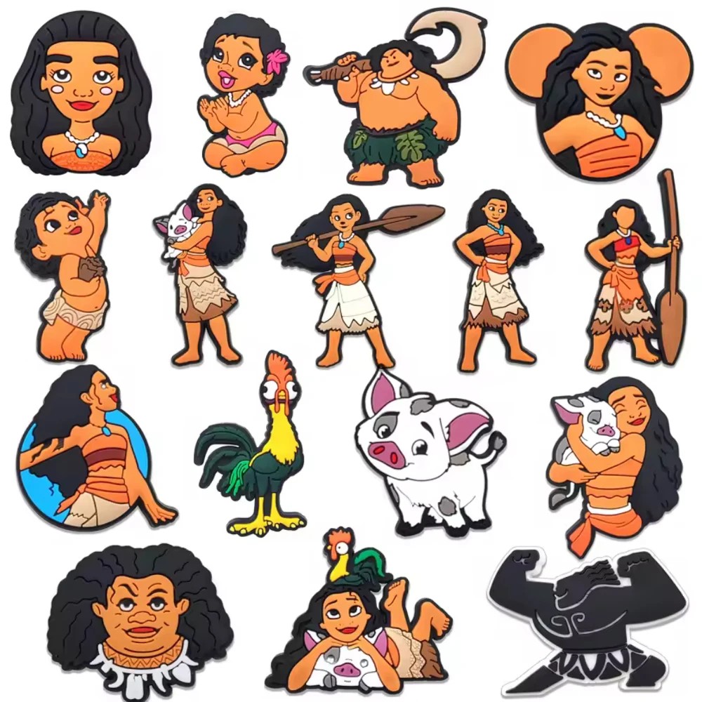 MESUCA 12-16pcs Moana Cartoon Shoe Charms for Women Girls Shoes Decoration Accessories For Clog Sandal Wristband Bag