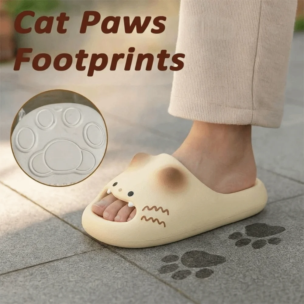 New Waterproof Cat Slippers Anti Slip Bottom Cat Paw Cat Paw Slippers Closed Toe Soft Bottom Kitty Mules Spring Summer