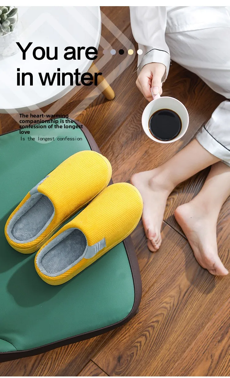 Cotton Slippers Women's Home Autumn and Winter Home Indoor Warm Couple Plush Home Non-Slip Thick-Soled Confinement Shoes Winter