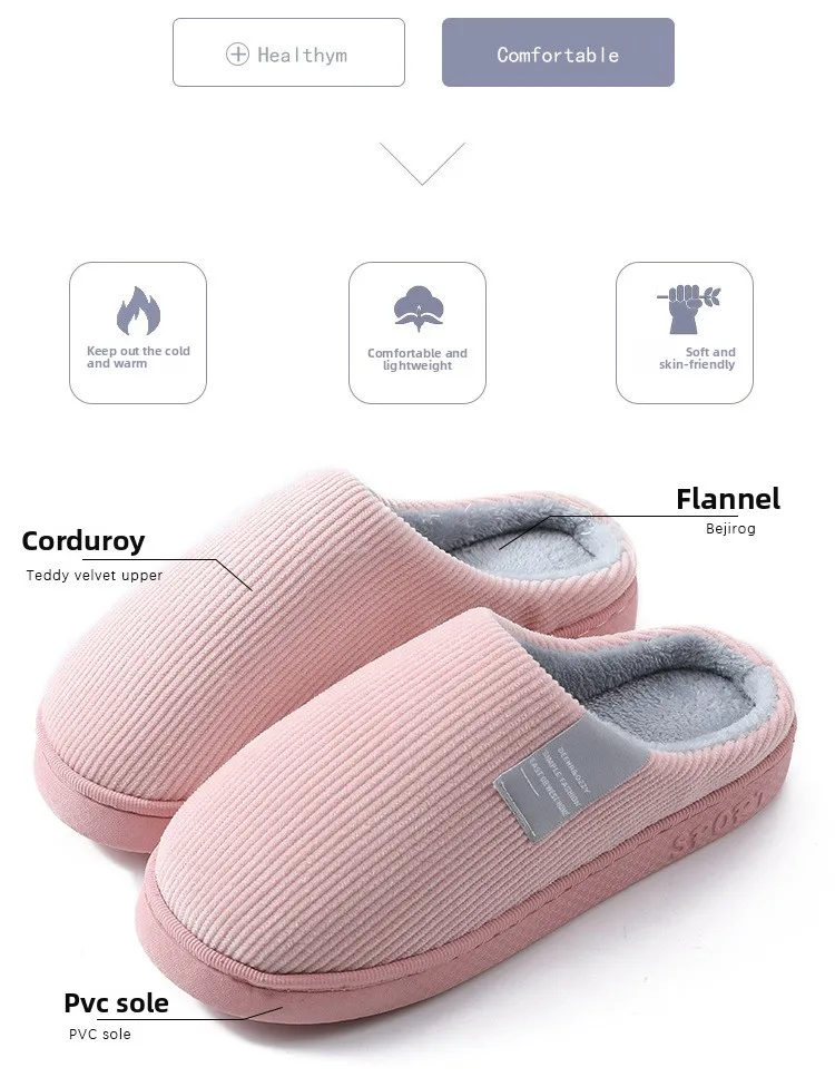 Cotton Slippers Women's Home Autumn and Winter Home Indoor Warm Couple Plush Home Non-Slip Thick-Soled Confinement Shoes Winter