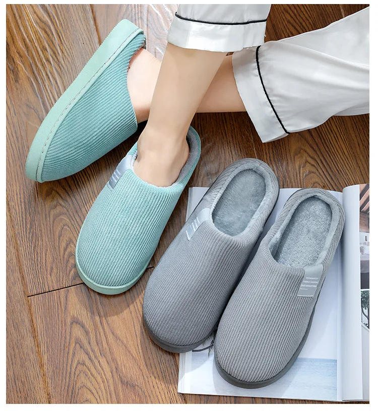 Cotton Slippers Women's Home Autumn and Winter Home Indoor Warm Couple Plush Home Non-Slip Thick-Soled Confinement Shoes Winter