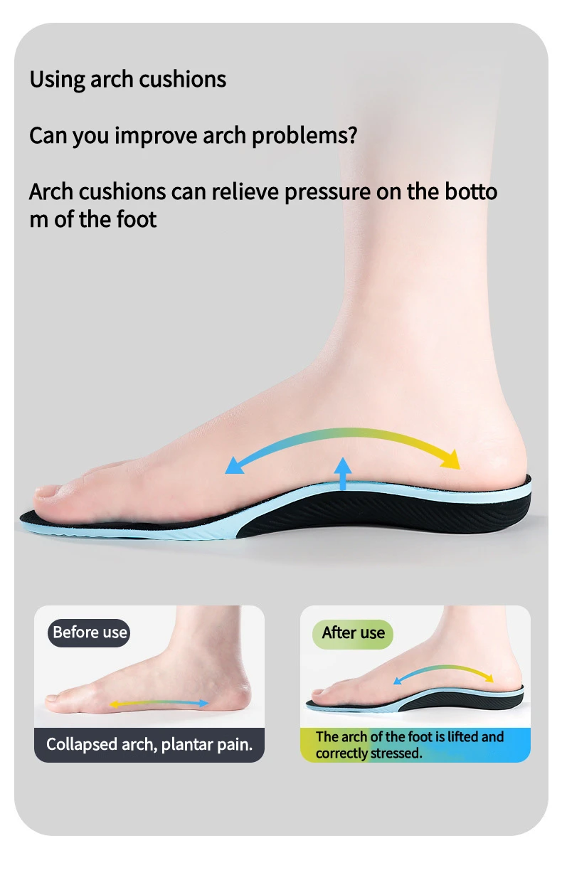 Men and Women Arch Support Orthopedic Insoles Plantar Fasciitis Insoles Sports Shoes Elastic Shock-Absorbing Insoles 1 Pair