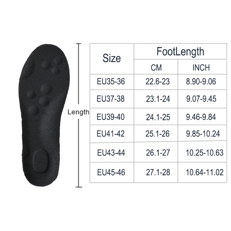 4D Sports Insoles Shoes PU Sole Soft Breathable Shock Absorption Cushion Heavy Duty Support Pain Relief Running Orthopedic Care