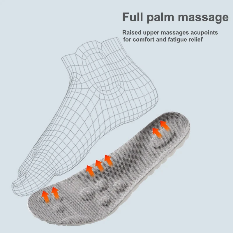 4D Sports Insoles Shoes PU Sole Soft Breathable Shock Absorption Cushion Heavy Duty Support Pain Relief Running Orthopedic Care