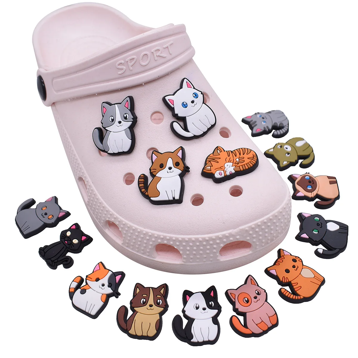 15Pcs Set PVC Soft Rubber Cute Cat Shoe Charms DIY Removable Shoe Buckles Detachable For Hole Clogs Sandals Sneaker Accessories