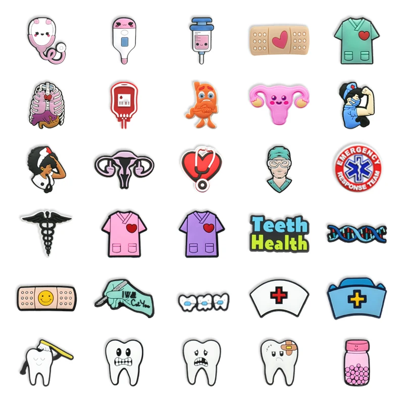 1pcs Medical Shoe Charms for Clog Accessories Girls Teeth Nurse PVC Shoe Decoration Pins for Women Sneakers Summer Gifts