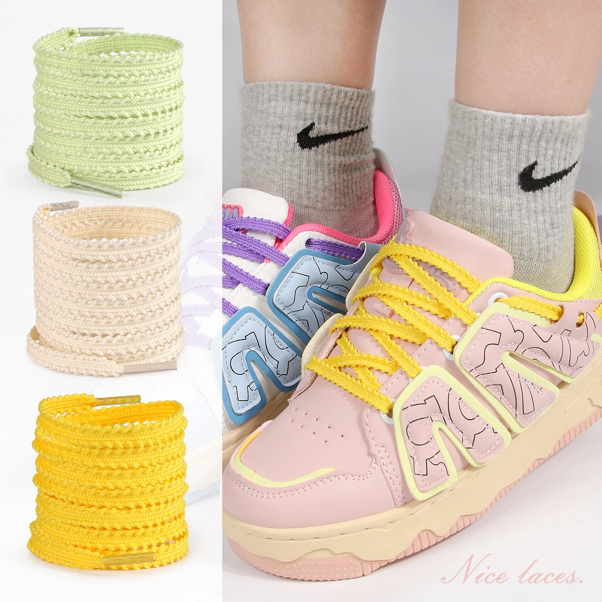 New Casual Sneakers Tennis Flat Shoelaces Fashion Rope Shoelace for Shoes Solid Color Flat Woven Laces Shoes Accessories