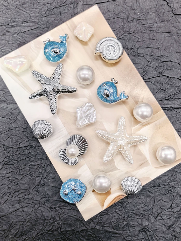 16PCS Luxury Ocean Starfish ABS Shoe Charms Accessories Scallop Mermaid Clogs Shoe Buckles DIY Decorations Jellyfish Shoe Clips