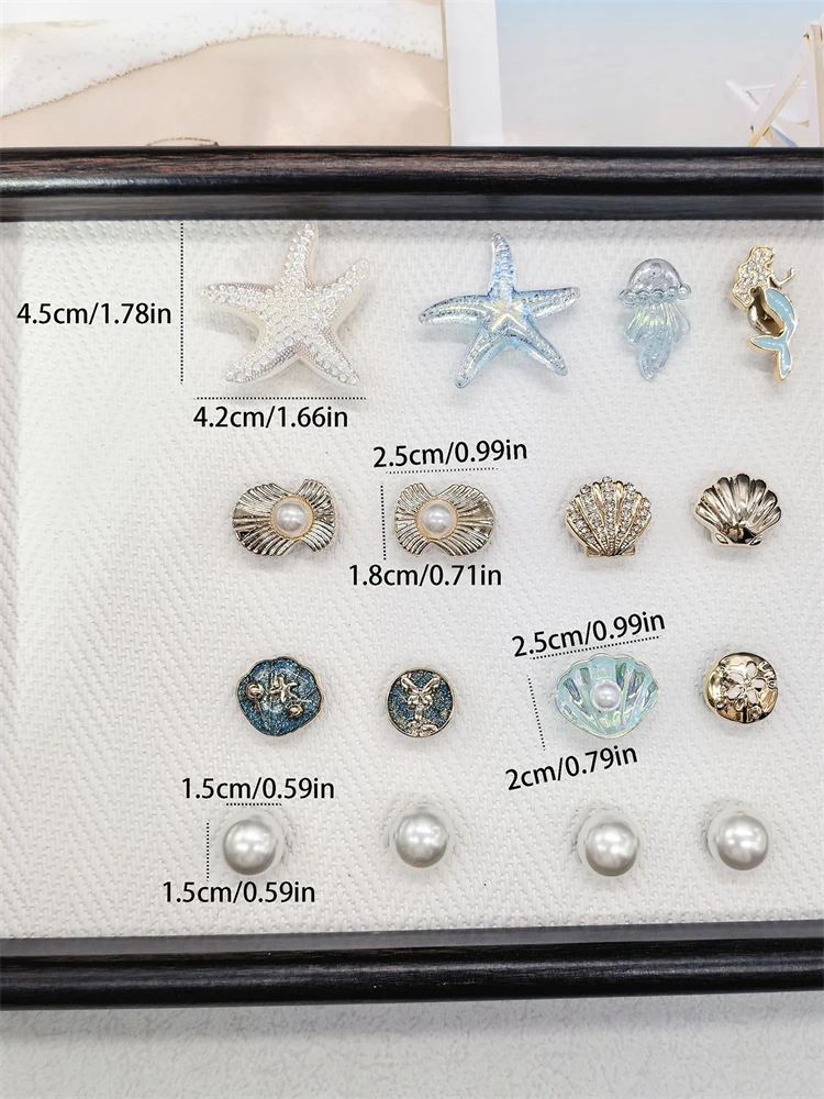 16PCS Luxury Ocean Starfish ABS Shoe Charms Accessories Scallop Mermaid Clogs Shoe Buckles DIY Decorations Jellyfish Shoe Clips