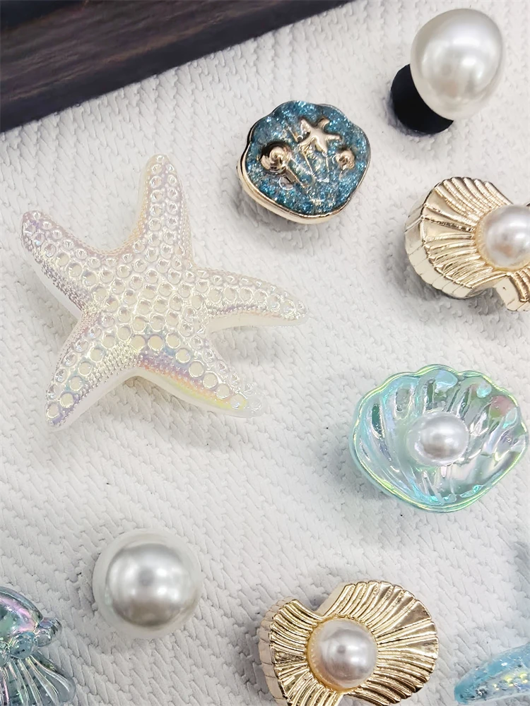 16PCS Luxury Ocean Starfish ABS Shoe Charms Accessories Scallop Mermaid Clogs Shoe Buckles DIY Decorations Jellyfish Shoe Clips