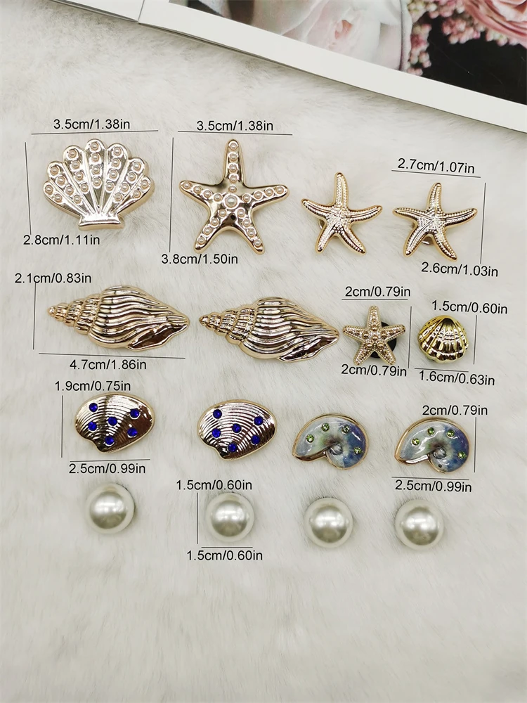 16PCS Luxury Ocean Starfish ABS Shoe Charms Accessories Scallop Mermaid Clogs Shoe Buckles DIY Decorations Jellyfish Shoe Clips