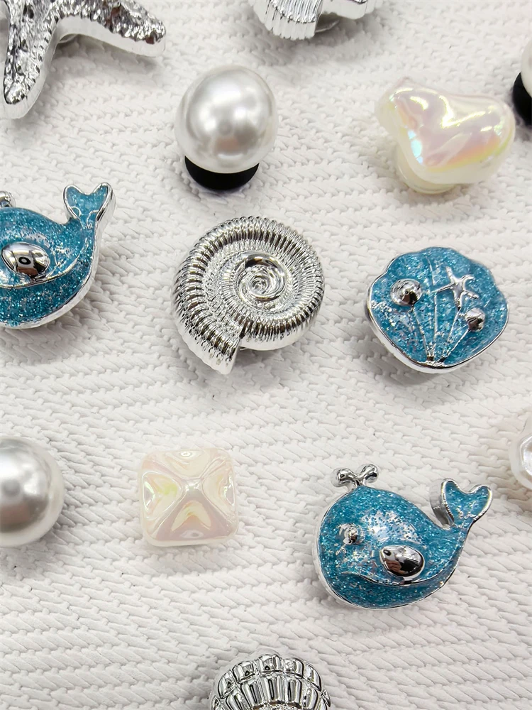 16PCS Luxury Ocean Starfish ABS Shoe Charms Accessories Scallop Mermaid Clogs Shoe Buckles DIY Decorations Jellyfish Shoe Clips