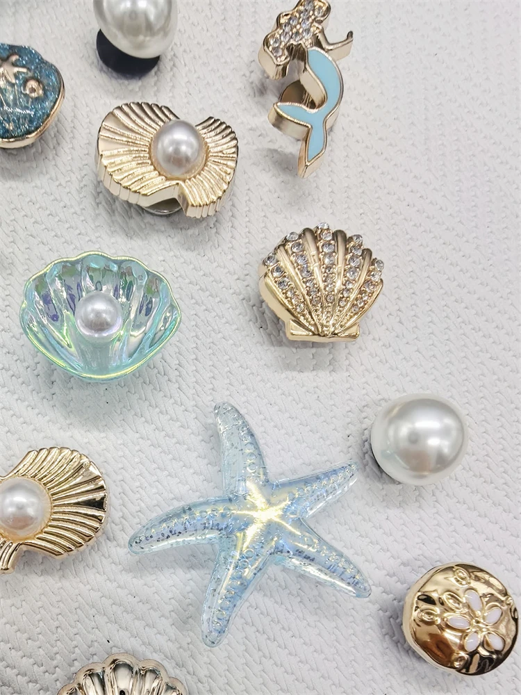 16PCS Luxury Ocean Starfish ABS Shoe Charms Accessories Scallop Mermaid Clogs Shoe Buckles DIY Decorations Jellyfish Shoe Clips