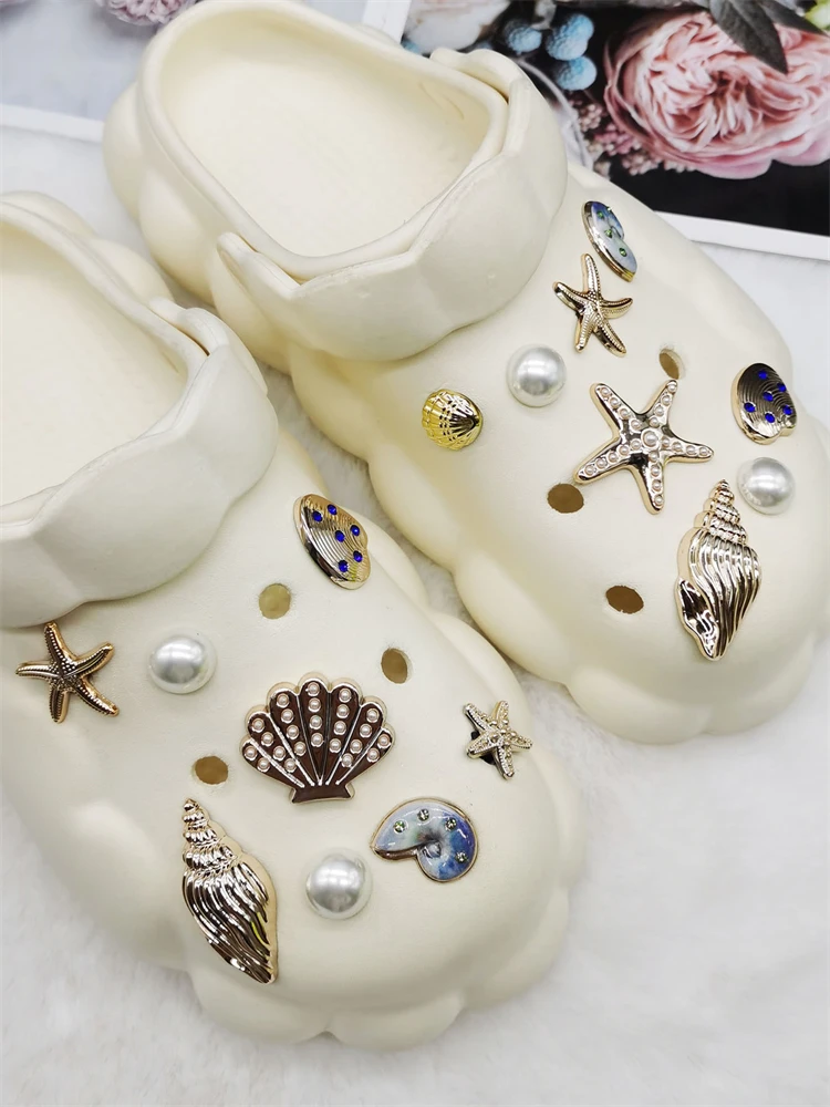 16PCS Luxury Ocean Starfish ABS Shoe Charms Accessories Scallop Mermaid Clogs Shoe Buckles DIY Decorations Jellyfish Shoe Clips