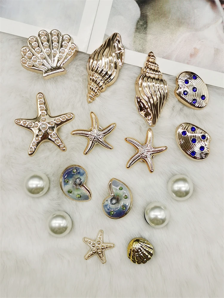 16PCS Luxury Ocean Starfish ABS Shoe Charms Accessories Scallop Mermaid Clogs Shoe Buckles DIY Decorations Jellyfish Shoe Clips
